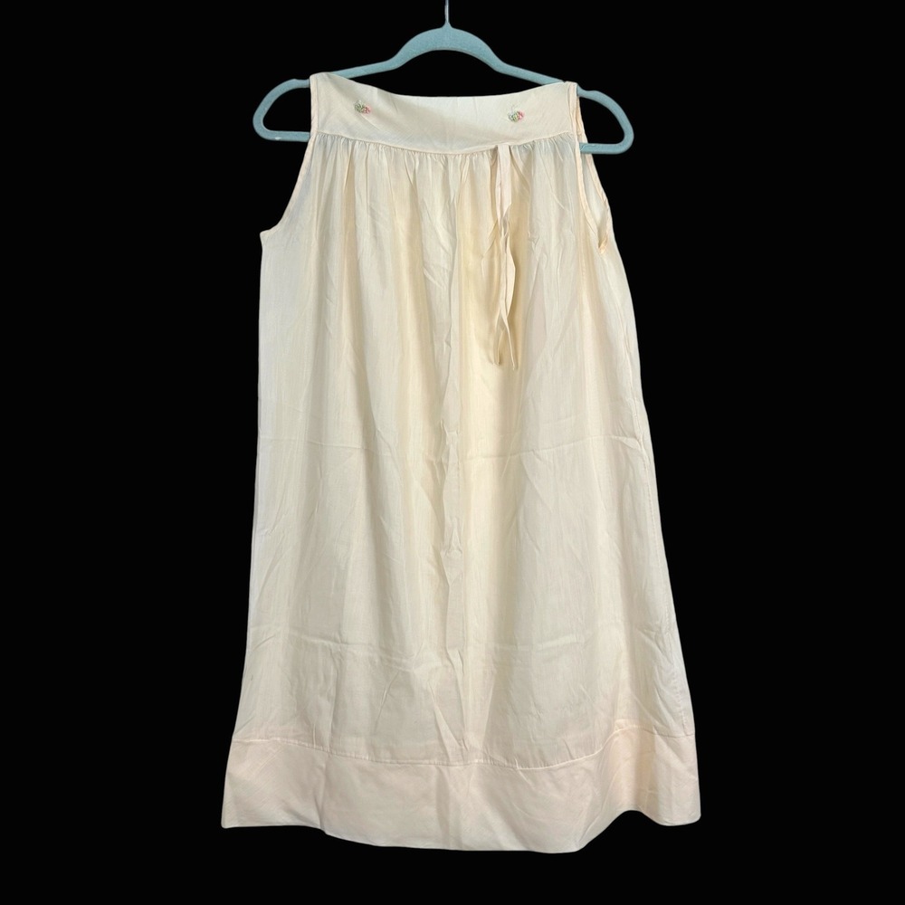 Vintage Cream Sleeveless Nightgown Floral Embroidered Cotton‎ Blend Sleepwear M - Picture 2 of 7
